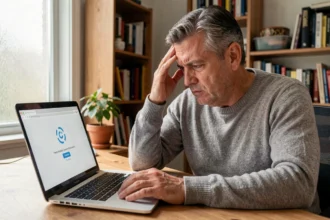 Homme frustré devant un ordinateur portable avec une connexion internet lente au bureau à domicile