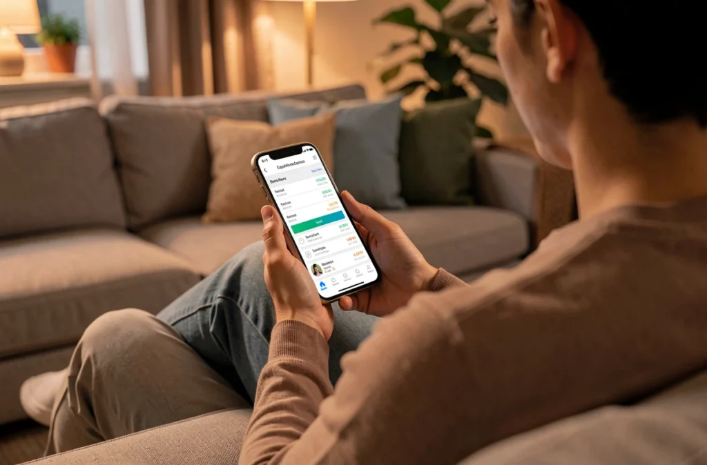 Personne qui vérifie ses prélèvements sur son application bancaire